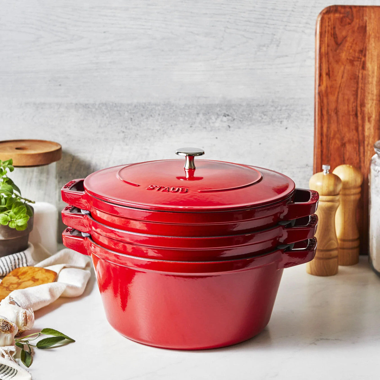 Staub 4 Piece Cast Iron Stackable Set - Cherry – The Cook's Warehouse