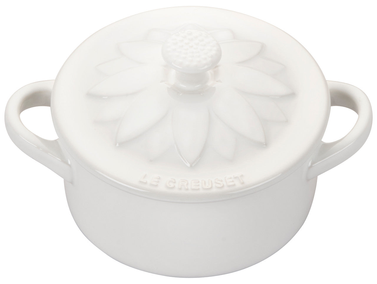 LE CREUSET ホワイト ミニオーバルココット Le Creuset Mini Cocotte with Flower Lid - White – The Cook's Warehouse