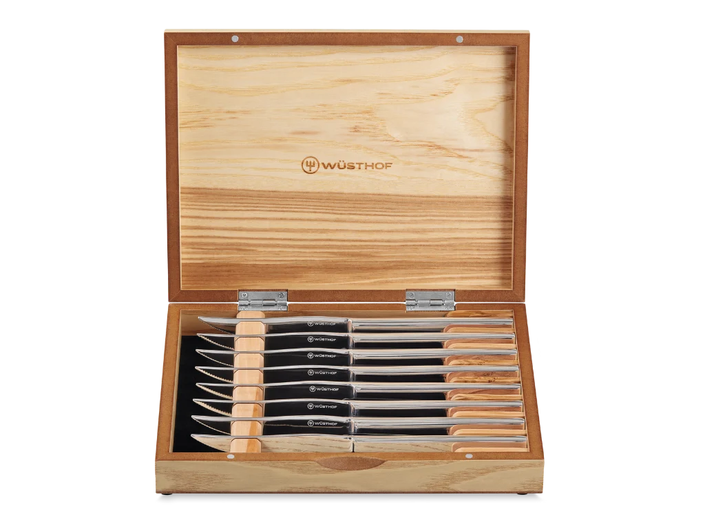 Wusthof 8 Piece Stainless Mignon Steak Knives In Olivewood Presentation Chest