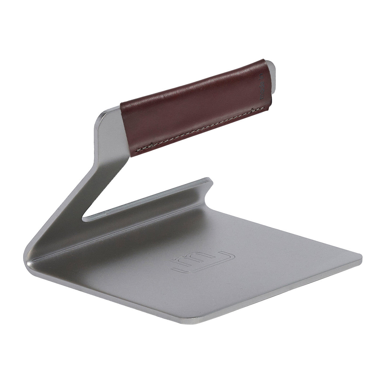 Made In Stainless Steel Grill Press with Leather Handle Cover