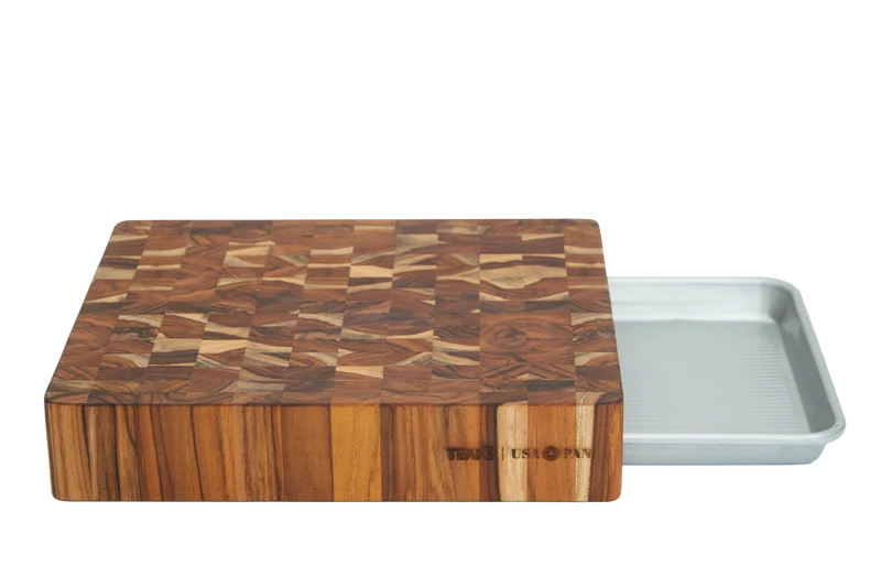 Teakhaus Prep to Pan End Grain Cutting Board with USA Pan Quarter Sheet Pan