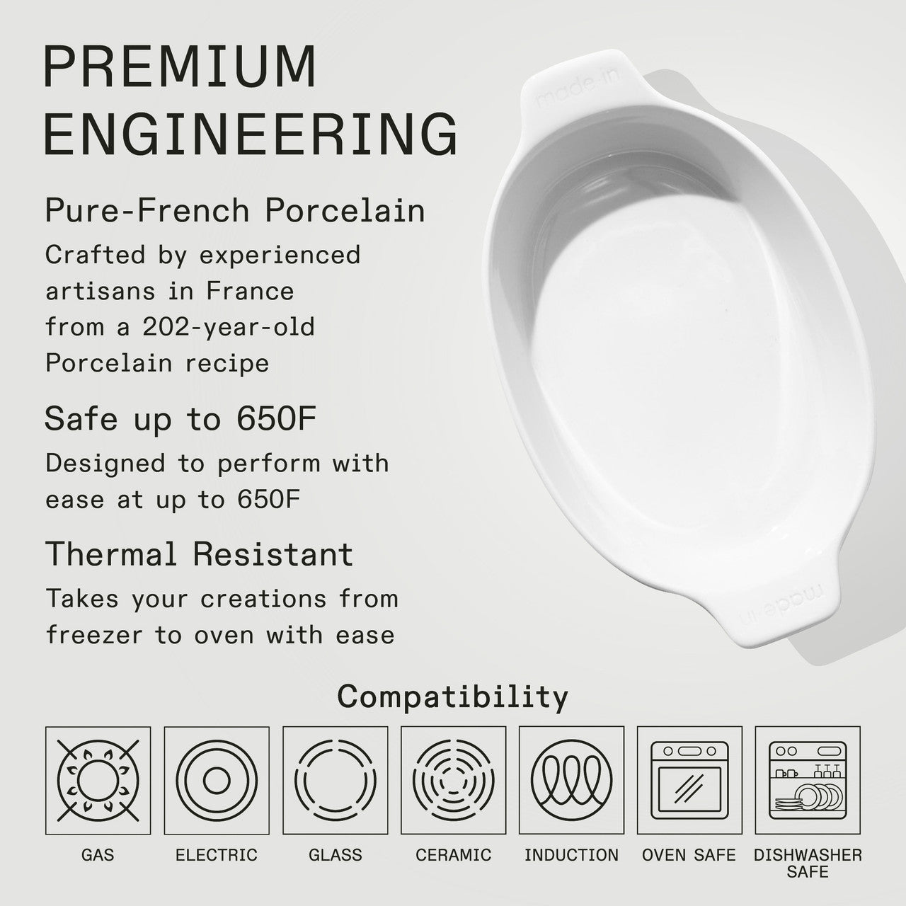 Made In 10 x 6.6 inch Oval Baker - White