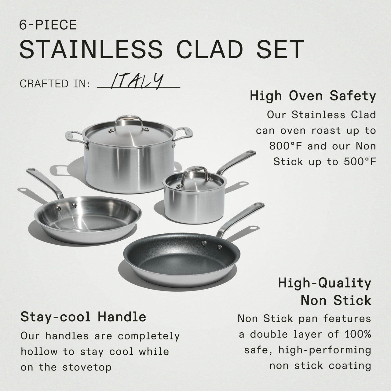 Made In Stainless Clad 6 Piece Cookware Set