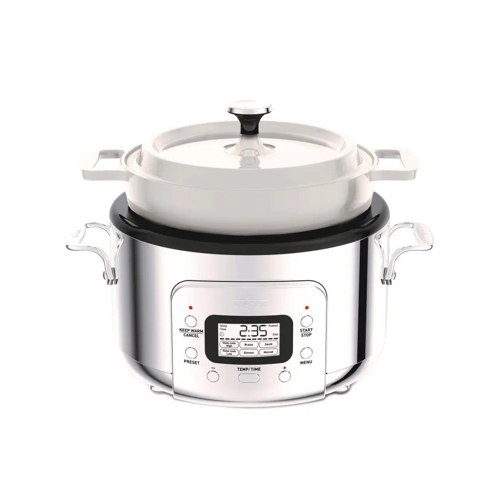 All-Clad Stainless Steel 5 Quart 6-in-1 Digital Slow Cooker with Removable Cast Iron Pot
