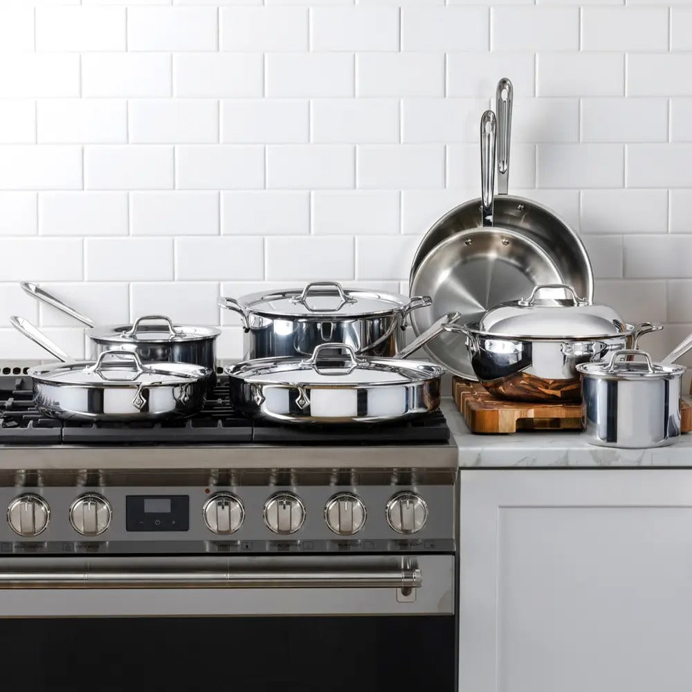 All-Clad D3 Stainless 14-Piece Cookware Set with Pour Lips