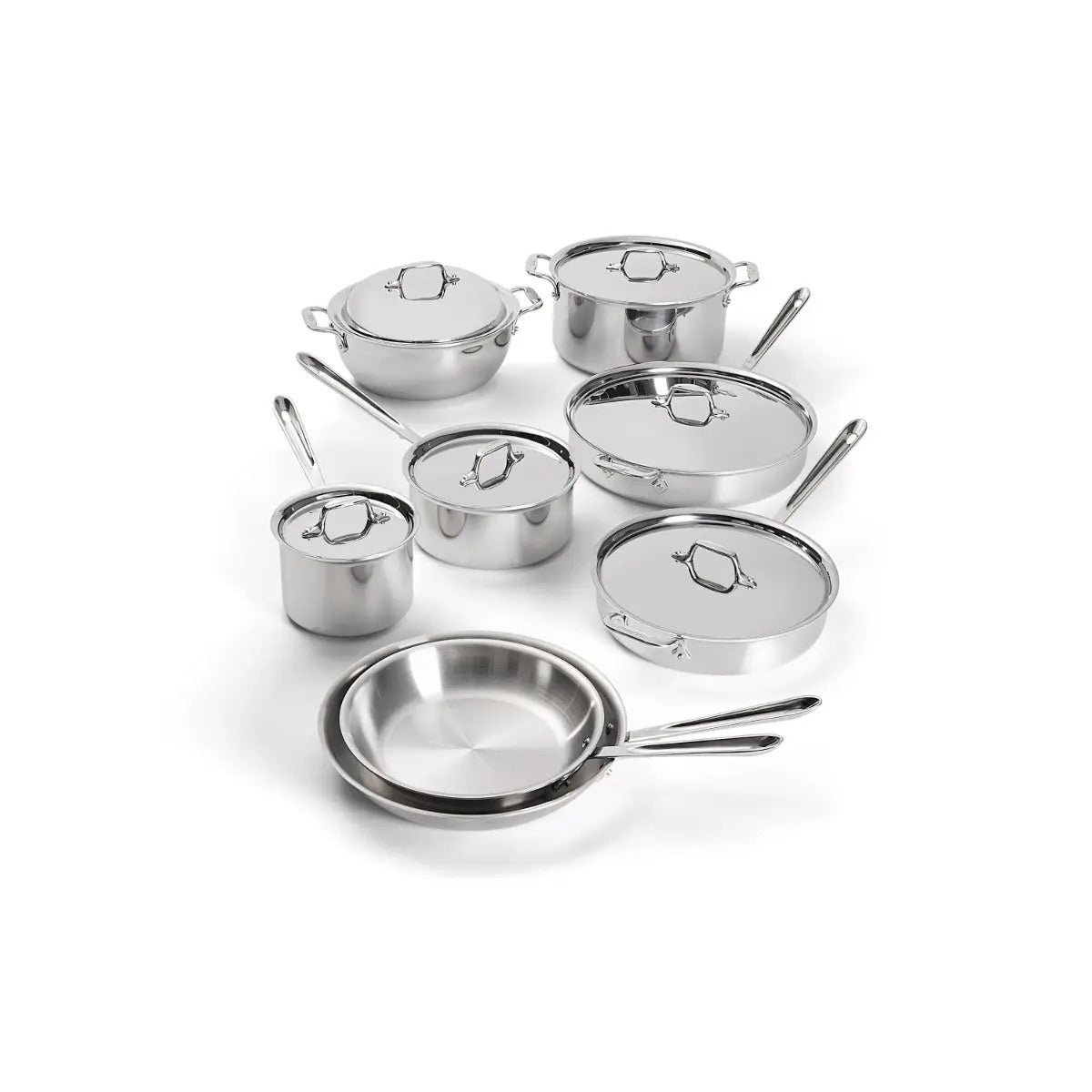 All-Clad D3 Stainless 14-Piece Cookware Set with Pour Lips