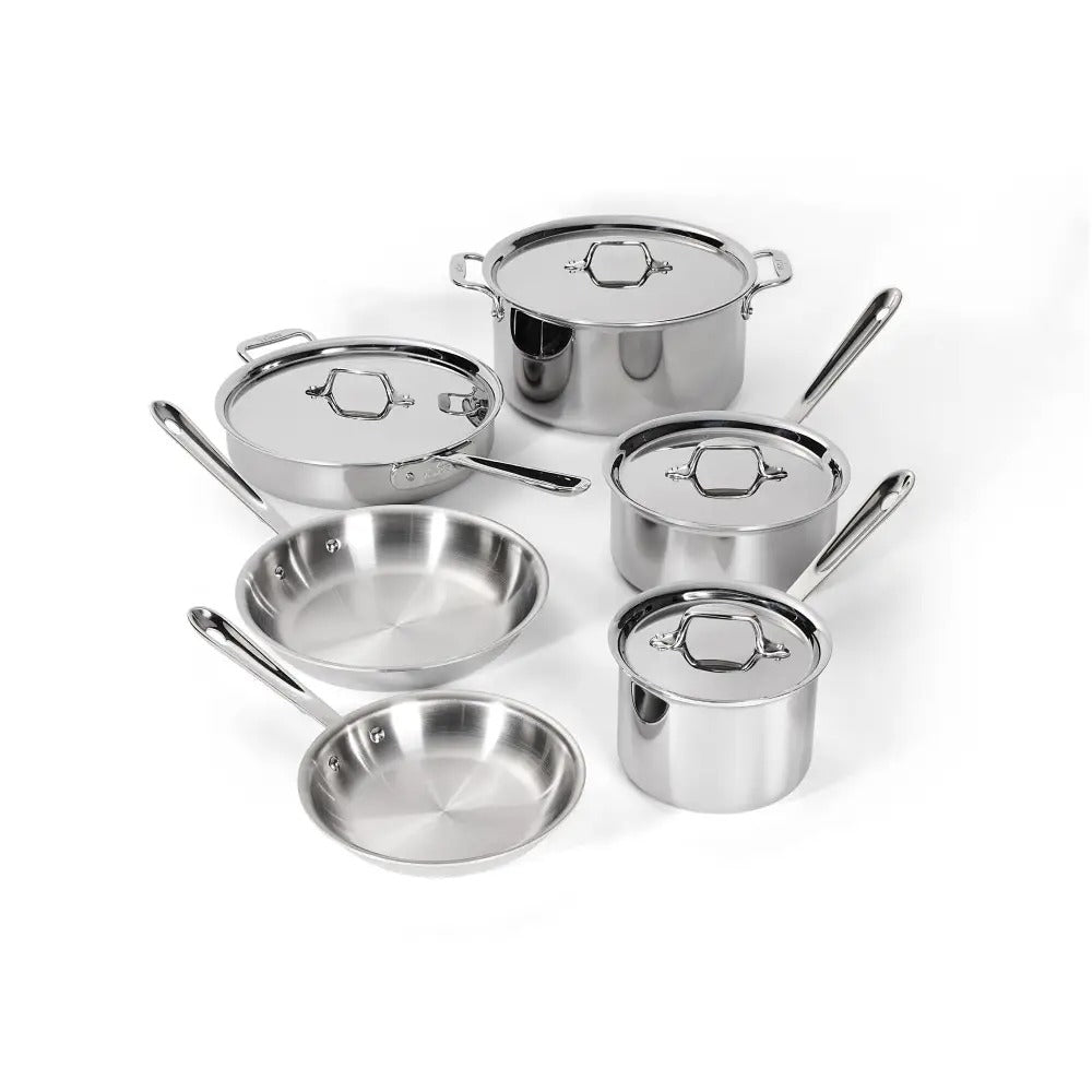 All-Clad D3 Stainless 10-Piece Cookware Set with Pour Lips