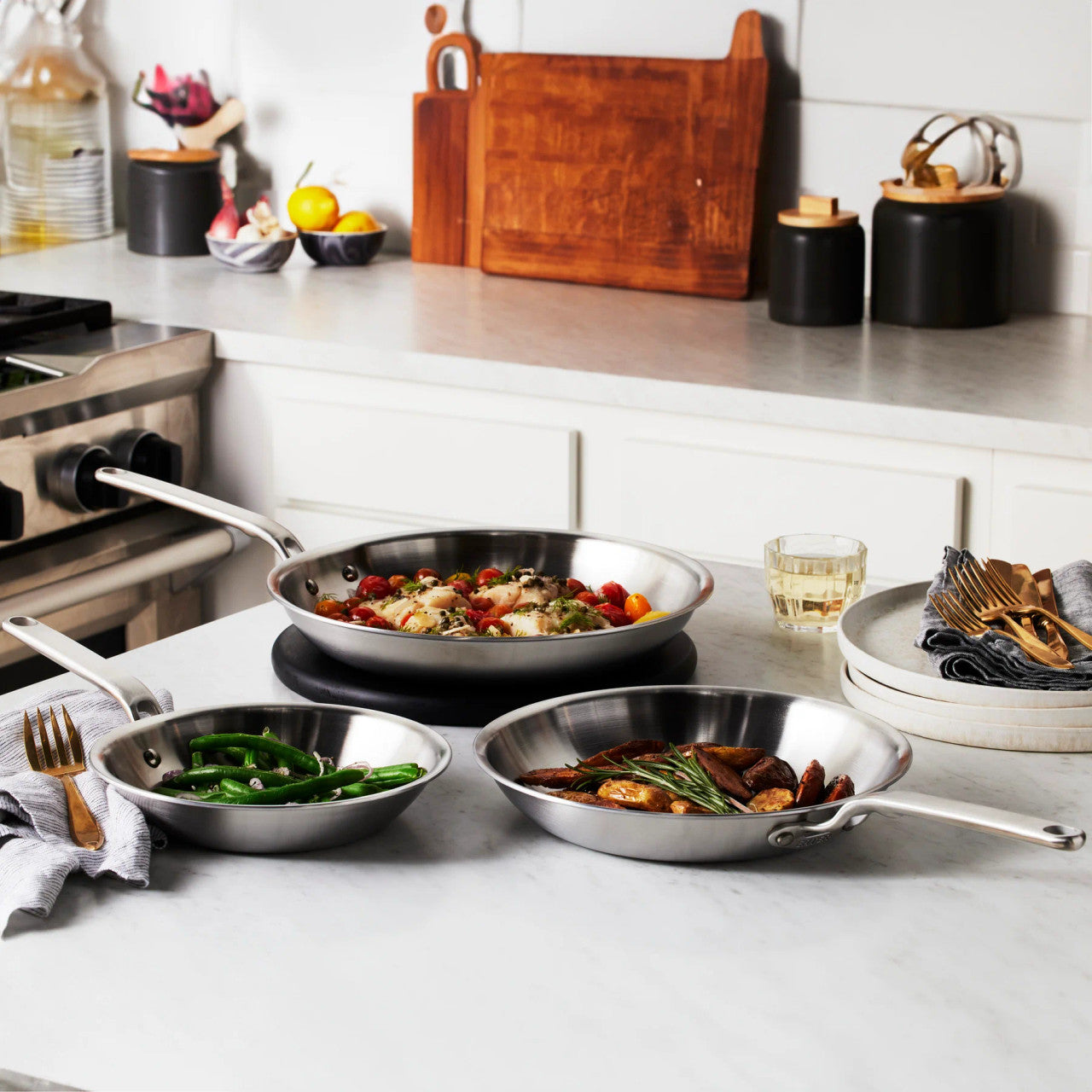 EATER + Heritage Steel Stainless Steel 3 Piece Fry Pan Set