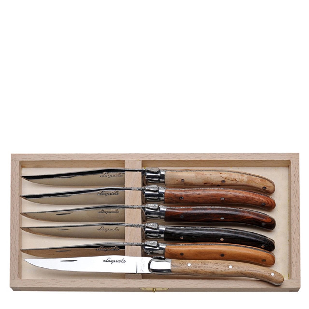 Laguiole Set of 6 Steak Knives with Assorted Wood Handles