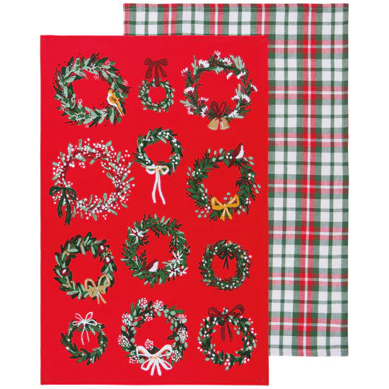 Now Designs Wreaths Printed Cotton Dish Towels - Set of 2