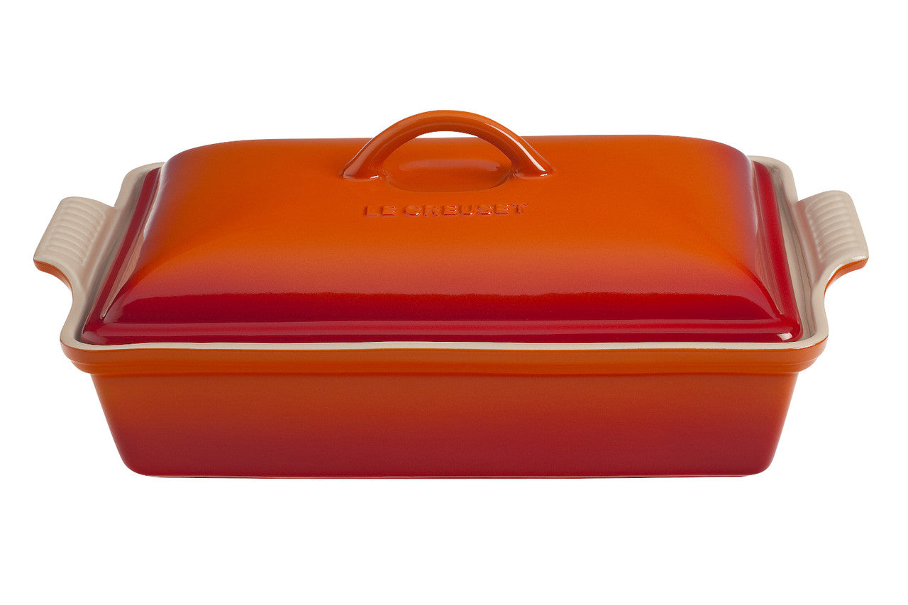 Le Creuset Stoneware Heritage 4 qt. Covered Rectangular Casserole - Flame