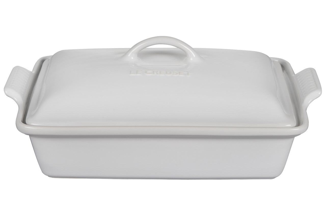 Le Creuset Stoneware Heritage 4 qt. Covered Rectangular Casserole - White
