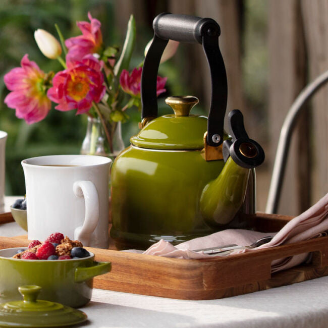 Le Creuset Enamel on Steel 1.25 qt. Demi Tea Kettle with Gold Knob - Olive