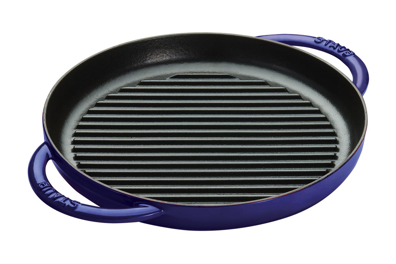 Staub Cast Iron 10 Inch Round Double Handle Pure Grill - Dark Blue
