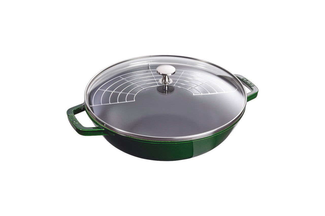 Staub Cast Iron 4.5 Quart Perfect Pans with Glass Lid - Basil