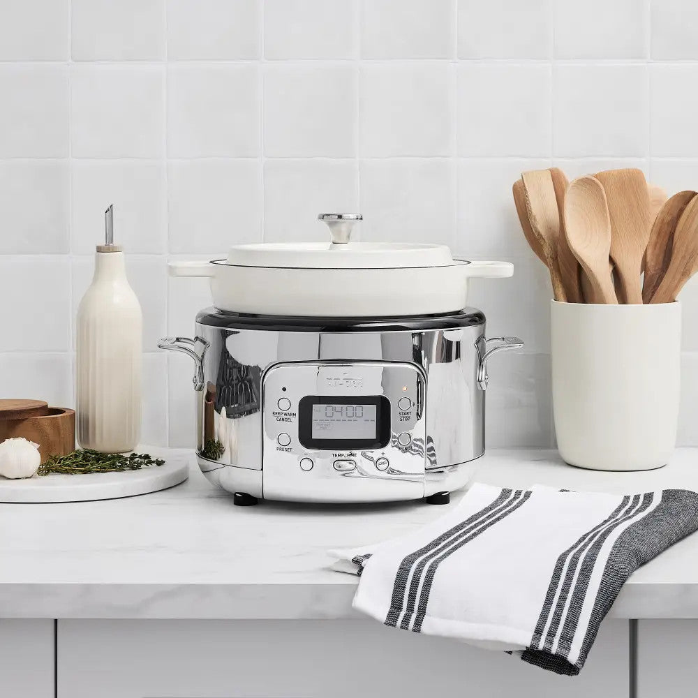 All-Clad Stainless Steel 5 Quart 6-in-1 Digital Slow Cooker with Removable Cast Iron Pot