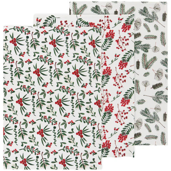 Now Designs Winterberry Bakers Flour Sack Dish Towels - Set of 3